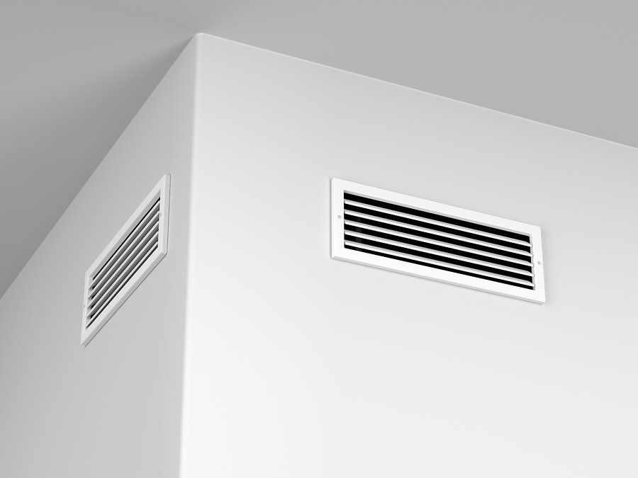 Air vents for heating or cooling on the wall, 3d illustration